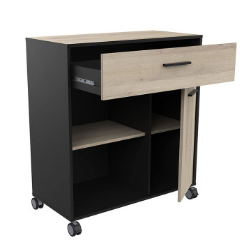 Desserte de cuisine 1 tiroir 1 porte Mint noir et bois - Le Dépôt Bailleul