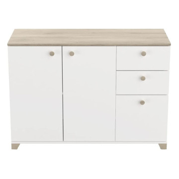 Buffet 2+1 portes 2 tiroirs Izzy blanc et bois - Le Dépôt Bailleul
