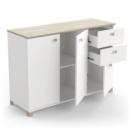 Buffet 2+1 portes 2 tiroirs Izzy blanc et bois - Le Dépôt Bailleul
