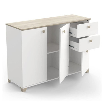 Buffet 2+1 portes 2 tiroirs Izzy blanc et bois - Le Dépôt Bailleul