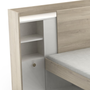 Lit 90x190/200 cm avec environnement Life blanc et bois - Le Dépôt Bailleul