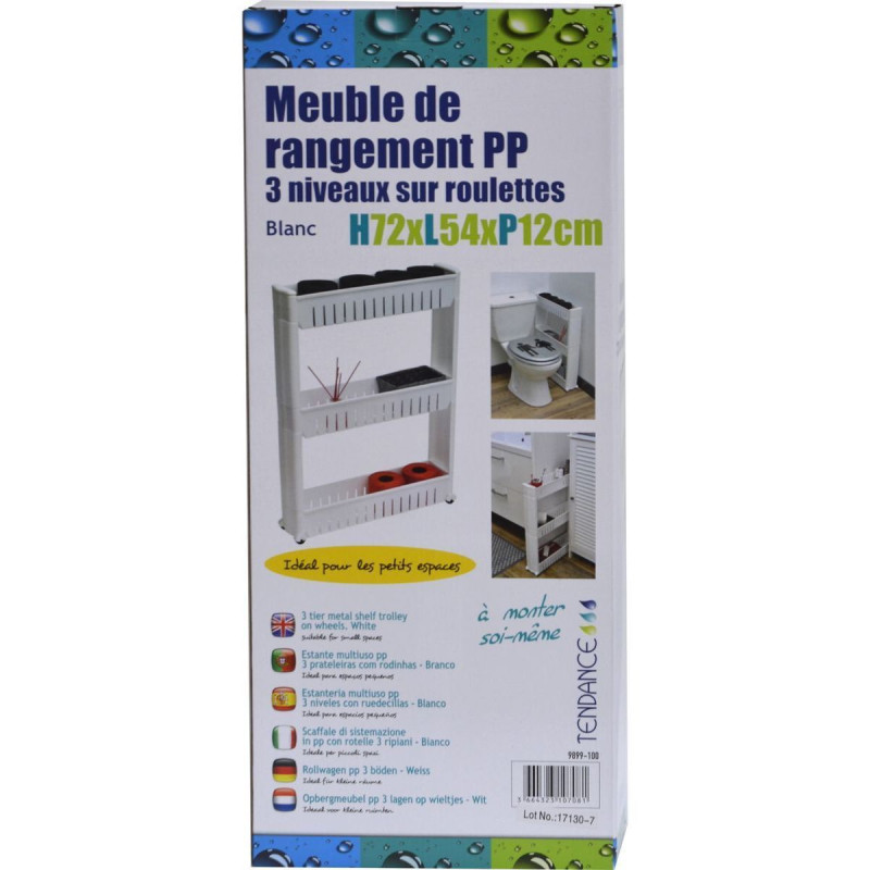 HOMASIS Étagère De Rangement 5 Niveaux Avec Roulettes - Organisateur Avec Portes PC Rabattables - Meuble Mobile Anti-basculement - Blanc