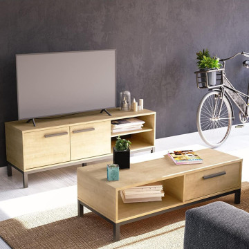 Table basse 1 niche 1 tiroir Craft noir et bois - Le Dépôt Bailleul