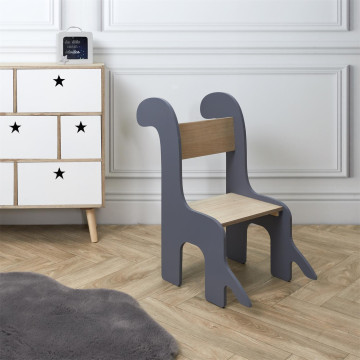 Chaise enfant Dino grise et bois - Le Dépôt Bailleul