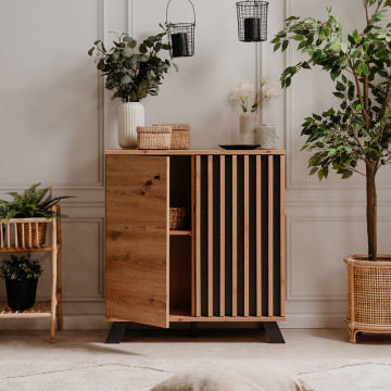 Buffet 2 portes coloris chêne/anthracite Medan - Le Dépôt Bailleul