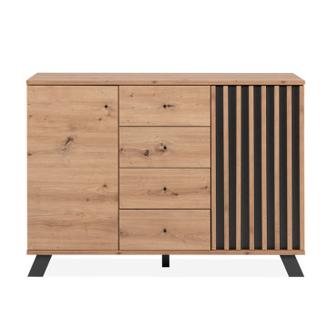 Buffet 2 portes 4 tiroirs coloris chêne/anthracite Medan - Le Dépôt Bailleul