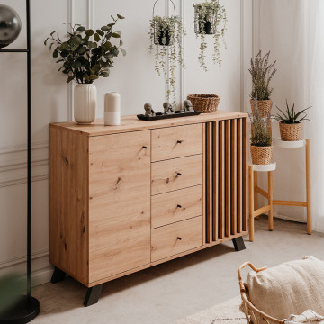 Buffet 2 portes 4 tiroirs coloris chêne/anthracite Medan - Le Dépôt Bailleul