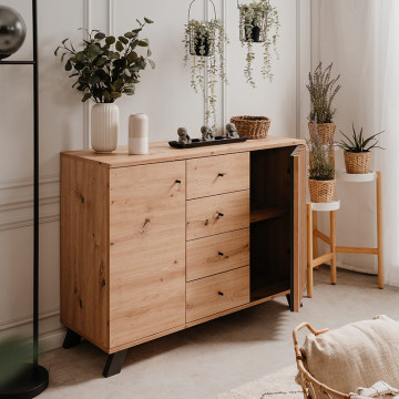 Buffet 2 portes 4 tiroirs coloris chêne/anthracite Medan - Le Dépôt Bailleul