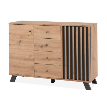 Buffet 2 portes 4 tiroirs coloris chêne/anthracite Medan - Le Dépôt Bailleul