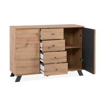 Buffet 2 portes 4 tiroirs coloris chêne/anthracite Medan - Le Dépôt Bailleul