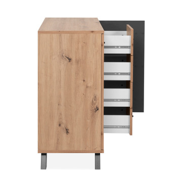 Buffet 2 portes 4 tiroirs coloris chêne/anthracite Medan - Le Dépôt Bailleul