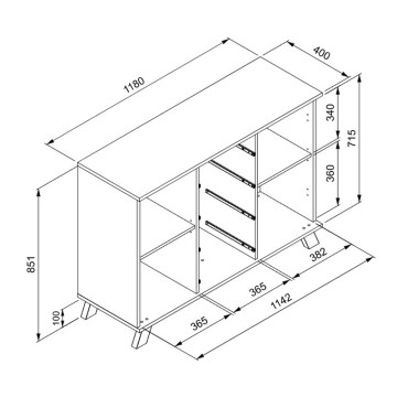 Buffet 2 portes 4 tiroirs coloris chêne/anthracite Medan - Le Dépôt Bailleul
