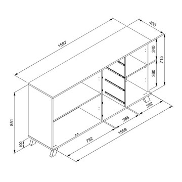 Buffet 3 portes 4 tiroirs coloris chêne/anthracite Medan - Le Dépôt Bailleul