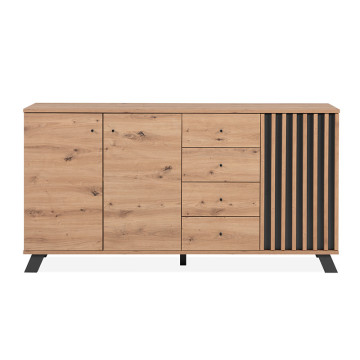 Buffet 3 portes 4 tiroirs coloris chêne/anthracite Medan - Le Dépôt Bailleul