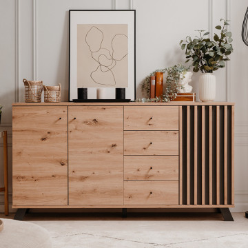 Buffet 3 portes 4 tiroirs coloris chêne/anthracite Medan - Le Dépôt Bailleul