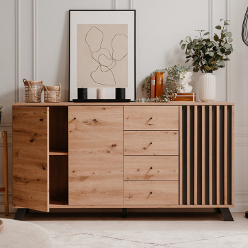 Buffet 3 portes 4 tiroirs coloris chêne/anthracite Medan - Le Dépôt Bailleul