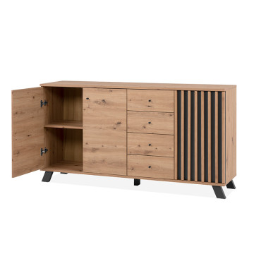 Buffet 3 portes 4 tiroirs coloris chêne/anthracite Medan - Le Dépôt Bailleul