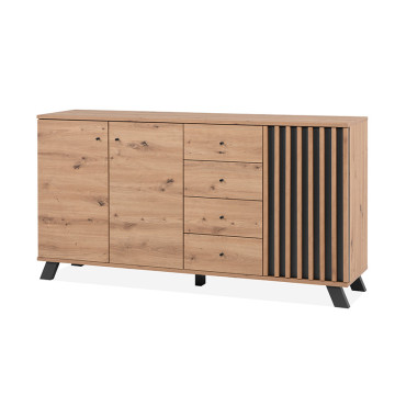 Buffet 3 portes 4 tiroirs coloris chêne/anthracite Medan - Le Dépôt Bailleul