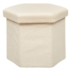 Pouf pliant hexa bouclette Jaiko ivoire Atmosphera - Le Dépôt Bailleul