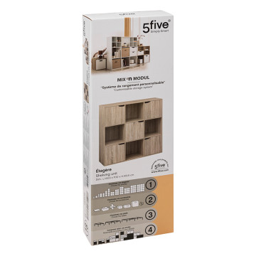Etagère bois 9 cases 5 portes Mix coloris naturel 5five- Le Dépôt Bailleul.