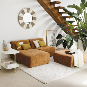 Pouf en velours Mavuno caramel Atmosphera - Le Dépôt Bailleul