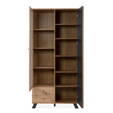 Vitrine 2 portes 2 tiroirs coloris chêne/anthracite Medan - Le Dépôt Bailleul