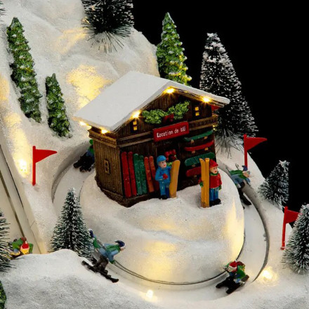 Village De Noël Lumineux Avec Piste De Ski - 19 LED + Transformateur - Décor Féérique Pour Les Fêtes