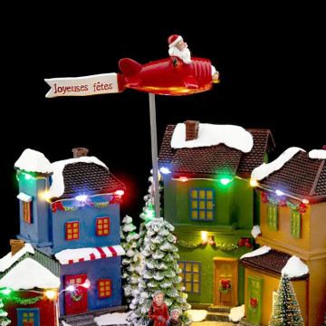 Village de Noël avion du Père Noël et calèche lumineux et animé - Le Dépôt Bailleul