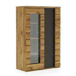 Vitrine 1 + 1 portes Miro bois foncé / anthracite - Le Dépôt Bailleul