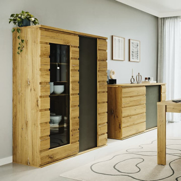 Vitrine 1 + 1 portes Miro bois foncé / anthracite - Le Dépôt Bailleul