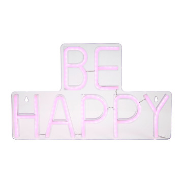 Néon mural USB Be Happy rose Ostaria - Le Dépôt Bailleul