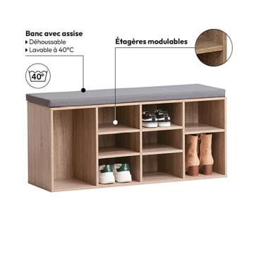 Banc range chaussures 9 paires avec coussin 5five - Le Dépôt Bailleul