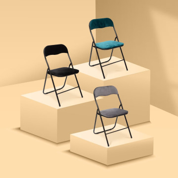 Chaise pliante velours bleu 5five - Le Dépôt Bailleul