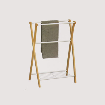 Porte serviettes métal et bambou 3 barres blanc - Le Dépôt Bailleul