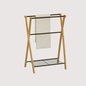 Porte serviettes métal et bambou 3 barres noir - Le Dépôt Bailleul