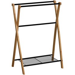 Porte serviettes métal et bambou 3 barres noir - Le Dépôt Bailleul