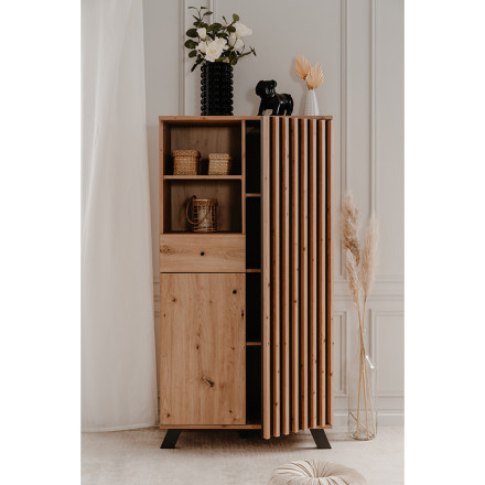Buffet haut 2 portes 1 tiroir coloris chêne/anthracite Medan - Le Dépôt Bailleul