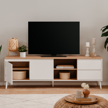 Meuble TV blanc 2 portes 2 tiroris Linz - Le Dépôt Bailleul