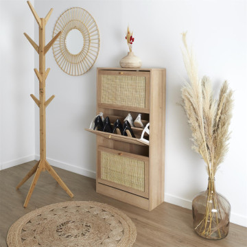 Meuble range chaussures 3 abattants cannage Bali- Le Dépôt Bailleul