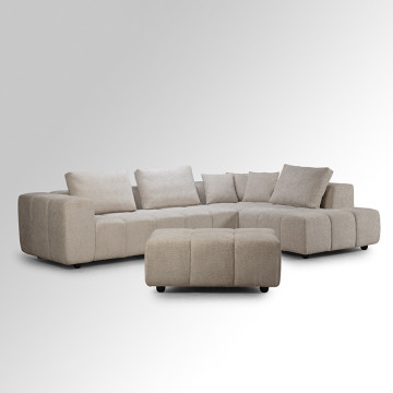 Canapé d'angle droit avec pouf Champion beige - Le Dépôt Bailleul
