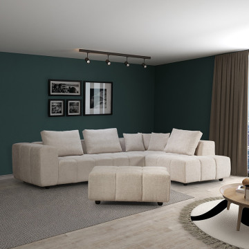 Canapé d'angle droit avec pouf Champion beige - Le Dépôt Bailleul