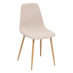 Chaise Roka velours côtelé beige pieds effet bois Atmosphera - Le Dépôt Bailleul