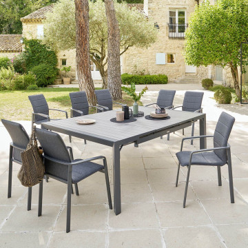 Table de jardin extensible carrée Evasion seigle et graphite Hespéride - Le Dépôt Bailleul