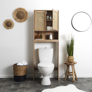 Meuble dessus WC 2 portes cannage 1 niche Bali - Le Dépôt Bailleul