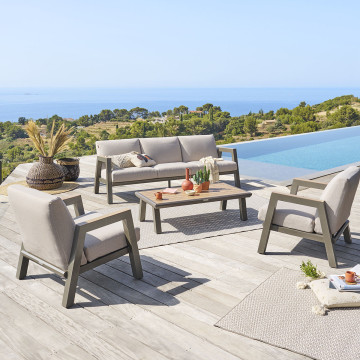 Salon de jardin 5 places Axiome beige et praline Hespéride - Le Dépôt Bailleul