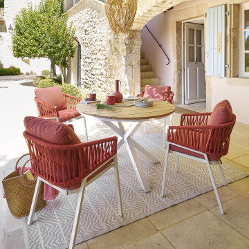 Table extérieure ronde 4 personnes blanc Oriengo Hespéride - Le Dépôt Bailleul