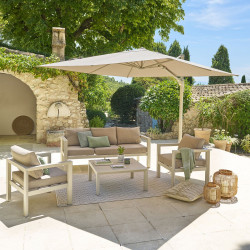 Parasol décentré Melhia 3x3 m oléfine argile / lin Hespéride - Le Dépôt Bailleul