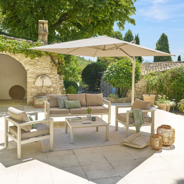 Parasol décentré Melhia 3x3 m oléfine argile / lin Hespéride - Le Dépôt Bailleul