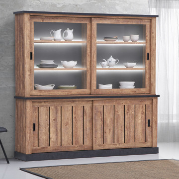 Vaisselier 2 + 2 portes avec éclairage Edouard- Le Dépôt Bailleul