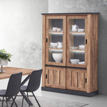 Vitrine 2 + 2 portes coulissantes avec éclairage LED Edouard - Le Dépôt Bailleul